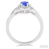 6x4 MM Oval Cut Tanzanite and 1/10 Ctw Round Cut Diamond Ring in 14K White Gold