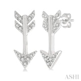 1/10 ctw Petite Arrow Round Cut Diamond Fashion Stud Earring in 10K White Gold