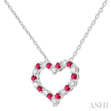 1/8 ctw Open Heart 1.4 MM Round Cut Ruby and Round Cut Diamond Precious  Fashion Pendant With Chain in 14K White Gold