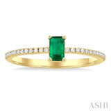 1/10 ctw Petite 5x3 MM Emerald Shape Emerald and Round Cut Diamond Precious Fashion Ring in 10K Yellow Gold