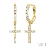 1/3 ctw Petite Cross Round Cut Diamond Fashion Huggies in 10K Yellow Gold