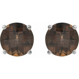 14K White 8 mm Natural Smoky Quartz Stud Earrings