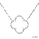 1/8 ctw Petite Open Window Clover Round Cut Diamond Pendant With Chain in Sterling Silver