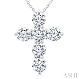 2 Ctw Round Cut Diamond Christian Cross 6-Stone Fashion Pendant With Chain in 14K White Gold