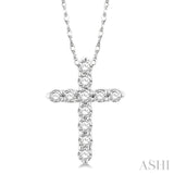 1/10 Ctw Round Cut Diamond Cross Pendant in 10K White Gold with Chain