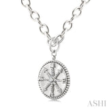1/10 Ctw Compass medallion Single Cut Diamond Pendant With Chain in Sterling Silver