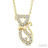 1/10 Ctw Cat Shape Petite Single Cut Diamond Fashion Pendant With Chain in 10K Yellow Gold