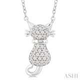 1/10 Ctw Cat Shape Petite Single Cut Diamond Fashion Pendant With Chain in 10K White Gold