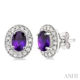 7x5MM Oval Cut Amethyst and 3/8 Ctw Round Cut Diamond Earrings in 14K White Gold