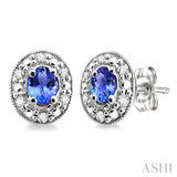 4x3mm Oval Shaped Tanzanite and 1/10 Ctw Single Cut Diamond Earrings in 14K White Gold