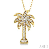 1/4 Ctw Palm Tree Round Cut Diamond Pendant in 14K Yellow Gold with Chain