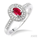 5x3mm oval cut Ruby and 1/10 Ctw Single Cut Diamond Ring in 14K White Gold.