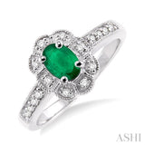 6x4mm Oval Cut Emerald and 1/6 Ctw Single Cut Diamond Ring in 14K White Gold