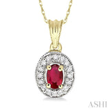 6x4mm Oval Cut Ruby and 1/5 Ctw Round Cut Diamond Pendant in 14K Yellow Gold with Chain