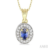 6x4mm Oval Cut Sapphire and 1/5 Ctw Round Cut Diamond Pendant in 14K Yellow Gold with Chain