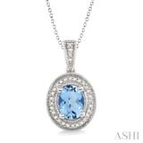 Oval Shape Silver Gemstone & Diamond Pendant