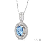 Oval Shape Silver Gemstone & Diamond Pendant