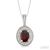 8x6 MM Oval Cut Garnet and 1/20 Ctw Single Cut Diamond Pendant in Sterling Silver with Chain