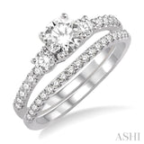 1 Ctw Diamond Wedding Set with 3/4 Ctw Round Cut Engagement Ring and 1/5 Ctw Wedding Band in 14K White Gold