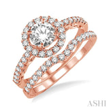 1 Ctw Diamond Wedding Set with 3/4 Ctw Round Cut Engagement Ring and 1/5 Ctw Wedding Band in 14K Rose Gold