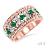 2.4 & 2.5 mm princess Cut Emerald and 1/2 Ctw Round Cut Diamond Ring in 14K Rose and White Gold