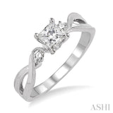 3/8 Ctw Diamond Engagement Ring with 1/3 Ct Princess Cut Center Stone in 14K White Gold