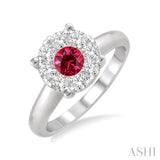 3.8 MM Round Cut Ruby and 1/3 Ctw Lovebright Diamond Ring in 14K White Gold