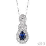 Pear Shape Silver Gemstone & Diamond Pendant