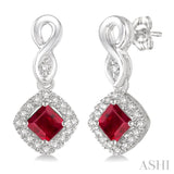 4x4 MM Cushion Cut Ruby and 1/5 Ctw Round Cut Diamond Earrings in 10K White Gold