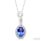 6x4 MM Oval Cut Tanzanite and 1/10 Ctw Round Cut Diamond Pendant in 14K White Gold with Chain
