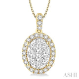 2 Ctw Oval Shape Diamond Lovebright Pendant in 14K Yellow Gold with Chain
