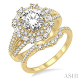 1 1/2 Ctw Diamond Wedding Set with 1 1/3 Ctw Round Cut Engagement Ring and 1/5 Ctw Wedding Band in 14K Yellow Gold