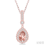 7x5 Pear Shape Morganite and 1/5 Ctw Round Cut Diamond Pendant in 14K Rose Gold with Chain