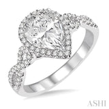 1 1/6 Ctw Diamond Engagement Ring with 3/4 Ct Pear Shape Center Stone in 14K White Gold