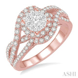 1 Ctw Round Cut Diamond Lovebright Engagement Ring in 14K Rose and White Gold