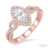 1 Ctw Diamond Engagement Ring with 5/8 Ct Marquise Cut Center Stone in 14K Rose Gold