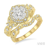 3/4 Ctw Diamond Lovebright Wedding Set with 5/8 Ctw Engagement Ring and 1/6 Ctw Wedding Band in 14K Yellow and White Gold