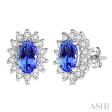 Oval Shape Gemstone & Diamond Earrings