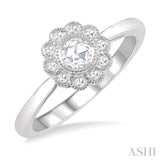 1/3 ct Flower Accent Rose Cut Diamond Ring in 14K White Gold