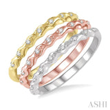 1/5 ctw Twisted Top Three Tone Round Cut Diamond Stackable Band in 14K White, Yellow and Rose Gold