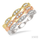 1/4 ctw Marquise Link Triple Tone Round Cut Diamond Stackable Band Set in 14K White, Rose and Yellow Gold