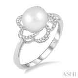 7x7 MM Cultured Pearl and 1/10 Ctw Diamond Ring in 14K White Gold