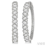 2 ctw Zigzag Baguette and Round Cut Diamond Hoop Earring in 14K White Gold