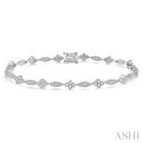 1 Ctw Marquise and Floral Link Diamond Bracelet in 14K White Gold