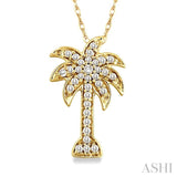 1/4 Ctw Palm Tree Round Cut Diamond Pendant in 10K Yellow Gold with Chain