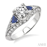 4x4MM Trillion Cut Sapphire and 5/8 Ctw Round Cut Diamond Semi-Mount Engagement Ring in 14K White Gold