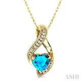 7mm Heart Shape Blue Topaz and 1/20 Ctw Single Cut Diamond Pendant in 10K Yellow Gold with Chain