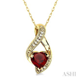 7X7mm Heart Shape Garnet and 1/20 Ctw Single Cut Diamond Pendant in 10K Yellow Gold with Chain