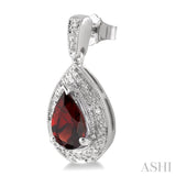 Pear Shape Silver Gemstone & Diamond Earrings