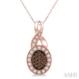 1/3 Ctw Round Cut White and Champagne Brown Diamond Pendant in 10K Rose Gold with Chain